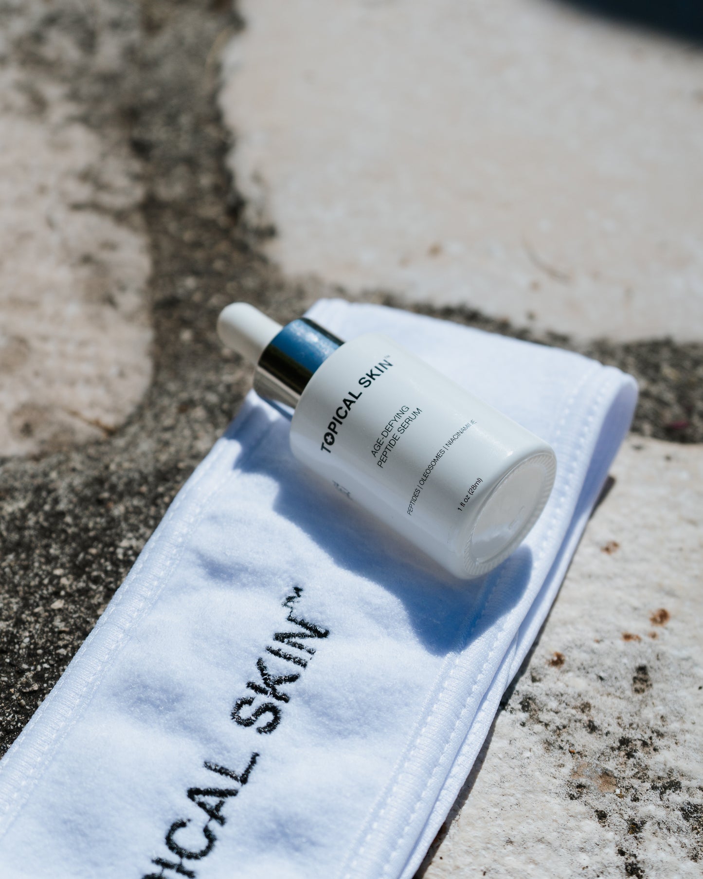 Topical Skin Age-Defying Peptide Serum with Oleosomes and anti-glycation Carnosine and TOPICAL SKIN headband