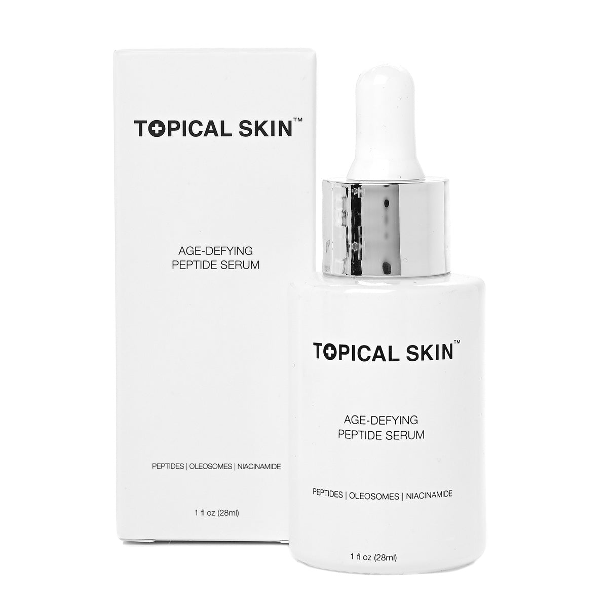 Topical Skin Age-Defying Peptide Serum with Oleosomes and anti-glycation Carnosine in packaging