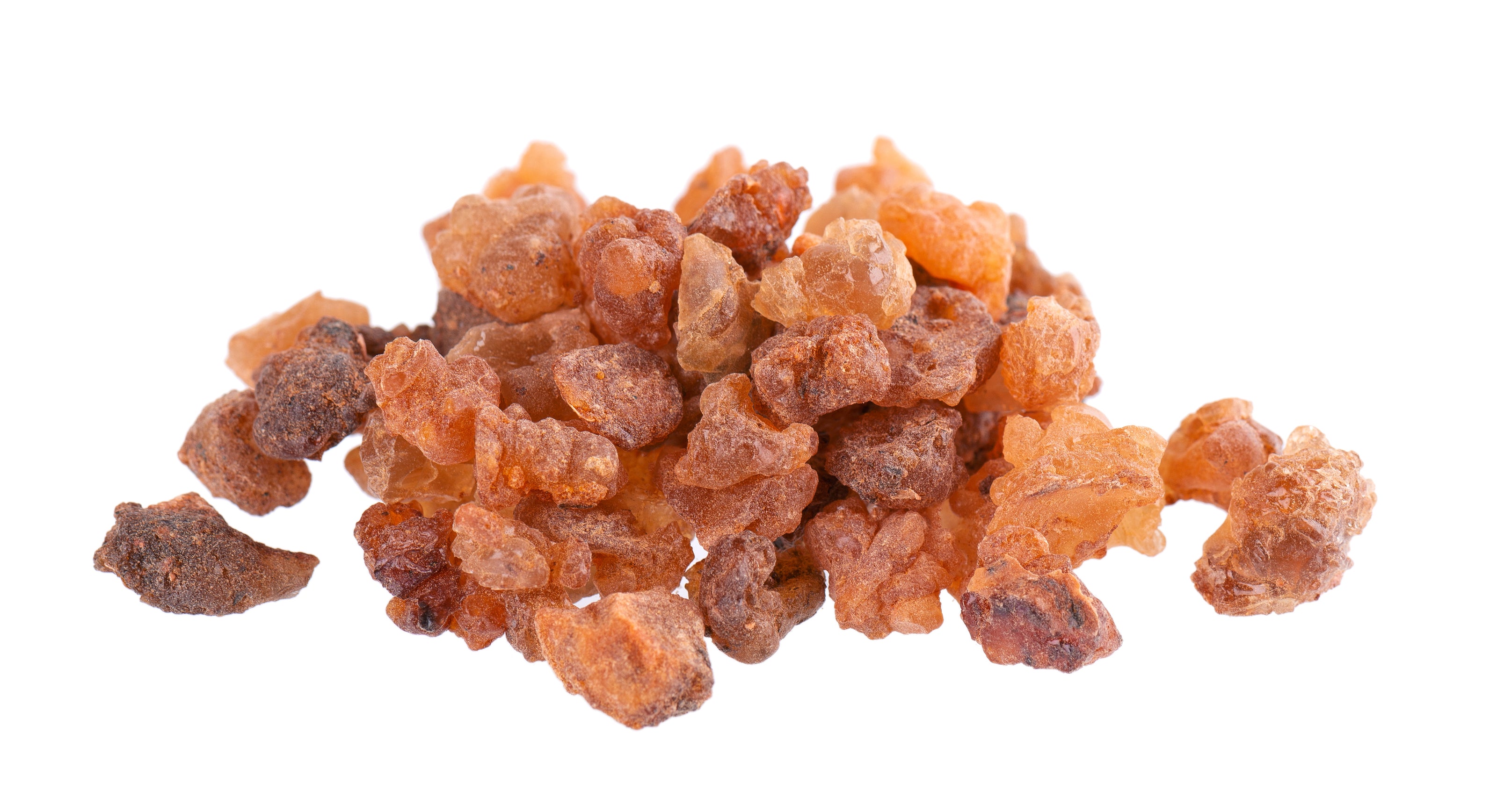 Pile of frankincense resin on a white background