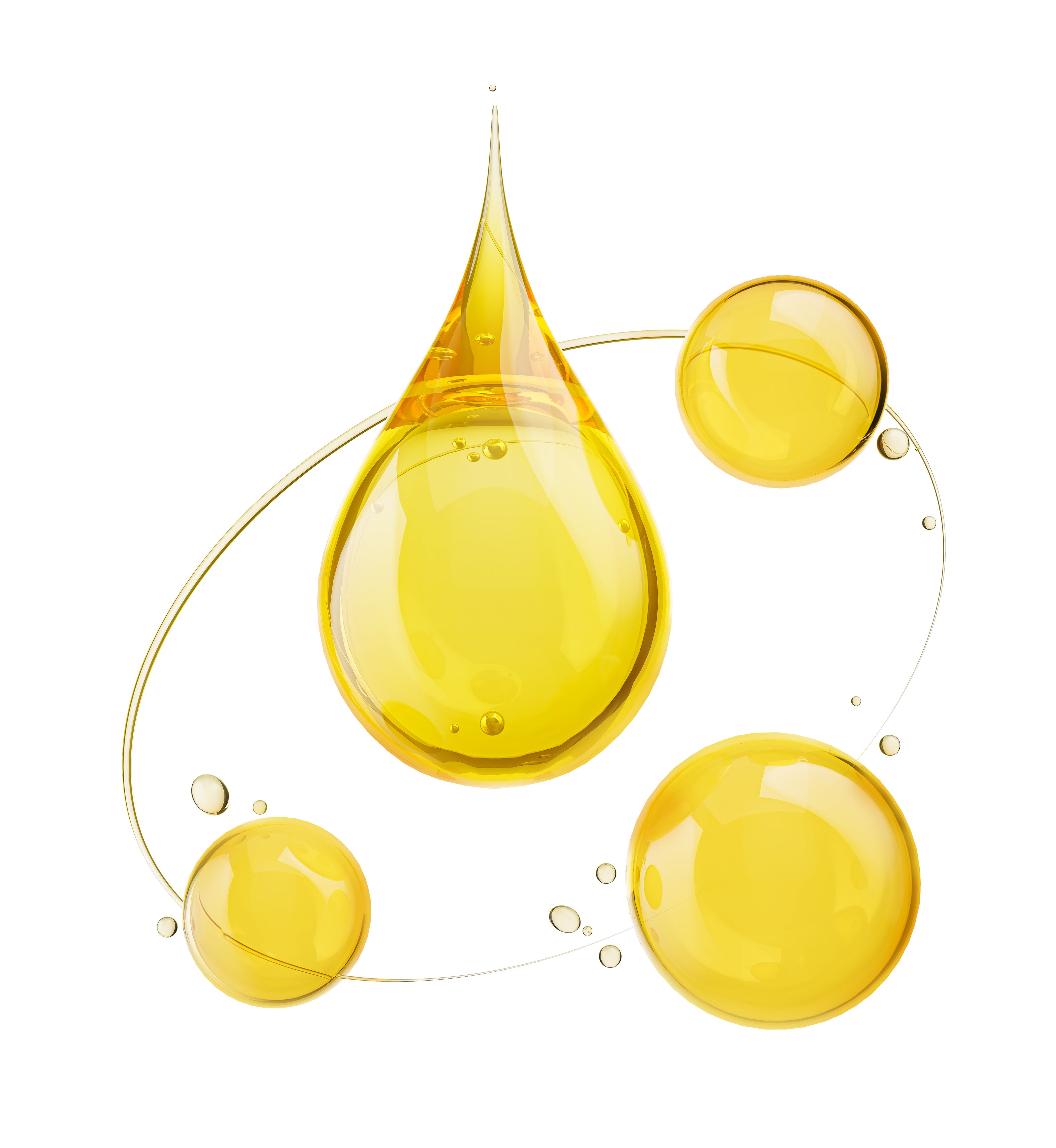 Yellow oil droplets on a white background