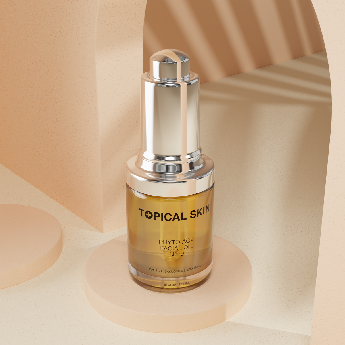 Phyto AOX Facial Oil N°10 with Exposome Defense Technology  on beige background