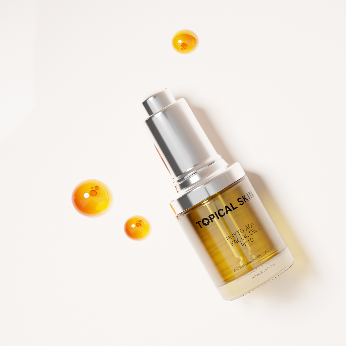 three droplets and Phyto AOX Facial Oil N°10 with Exposome Defense Technology